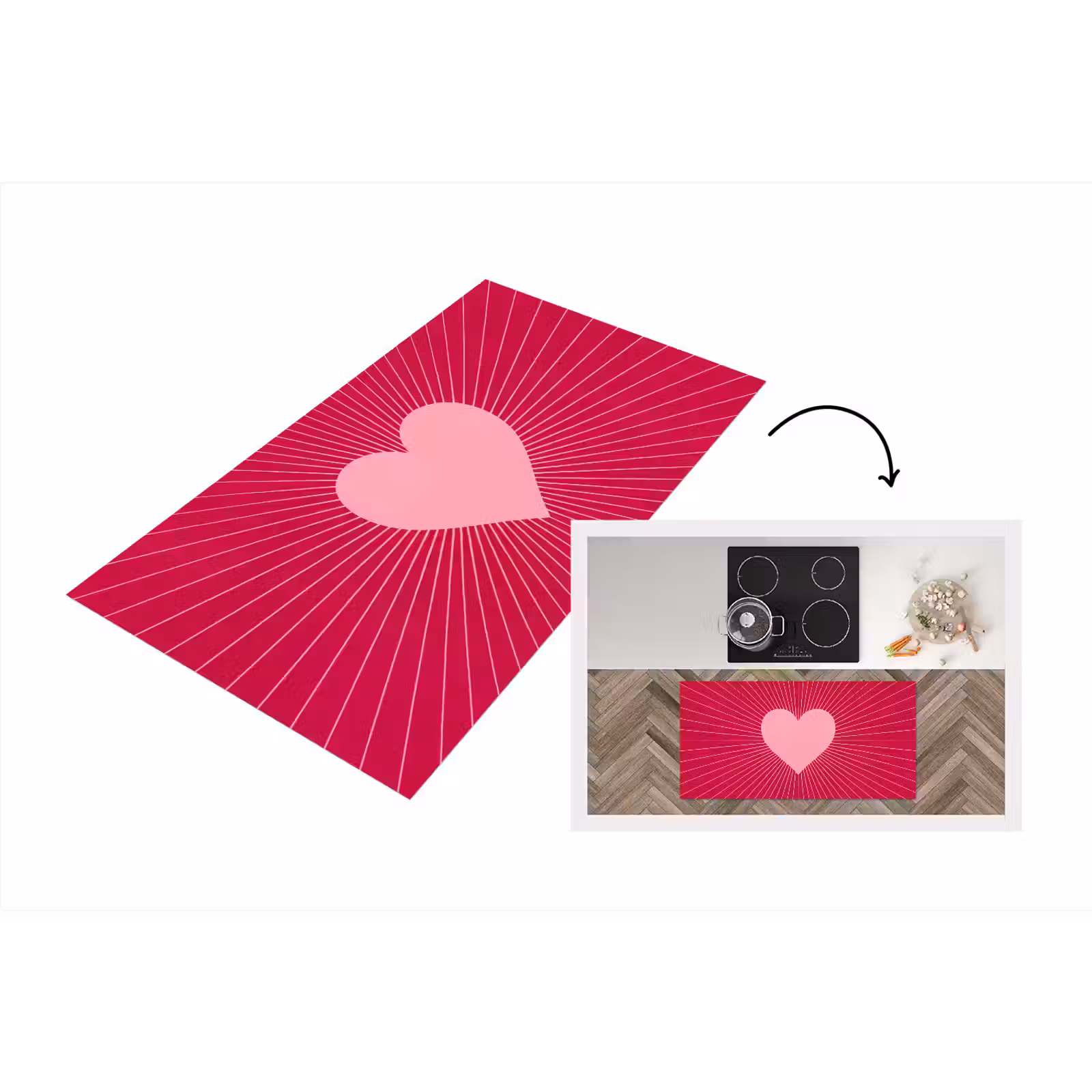 Küchenläufer - Herz – Strahlen – Liebe – Abstrakt – Rosa — 1
