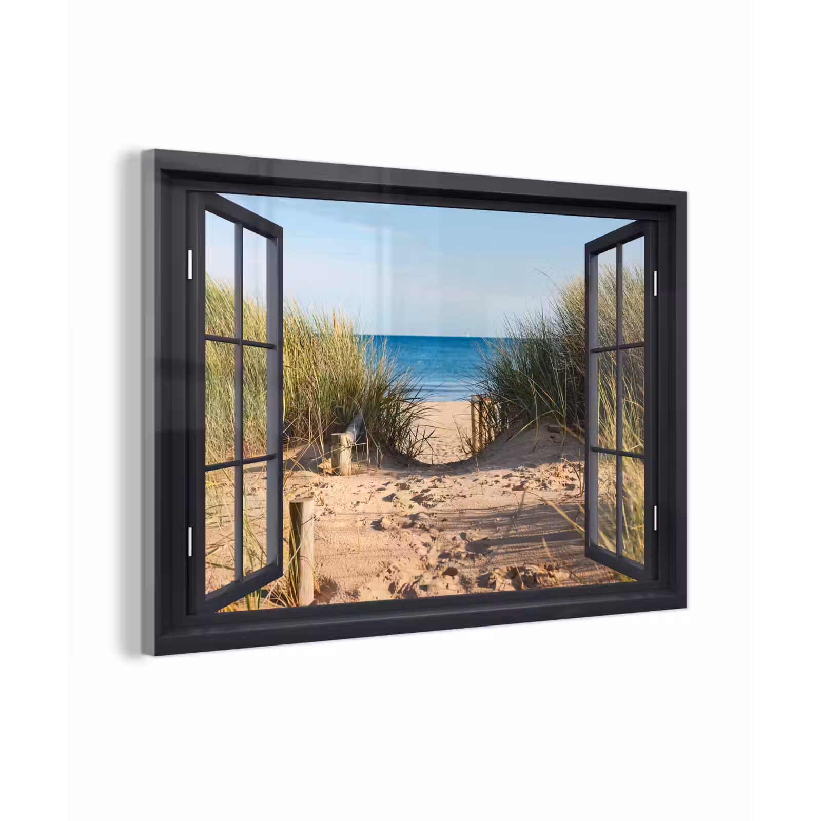 Glasbild - Durchblick - Strand - Meer - Sand - Wasser - Strandhafer - Dünen — 1