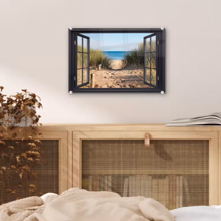 Glasbild - Durchblick - Strand - Meer - Sand - Wasser - Strandhafer - Dünen — 4
