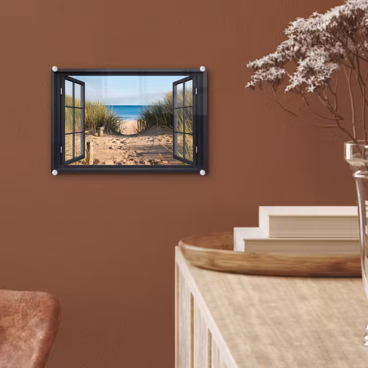 Glasbild - Durchblick - Strand - Meer - Sand - Wasser - Strandhafer - Dünen — 5