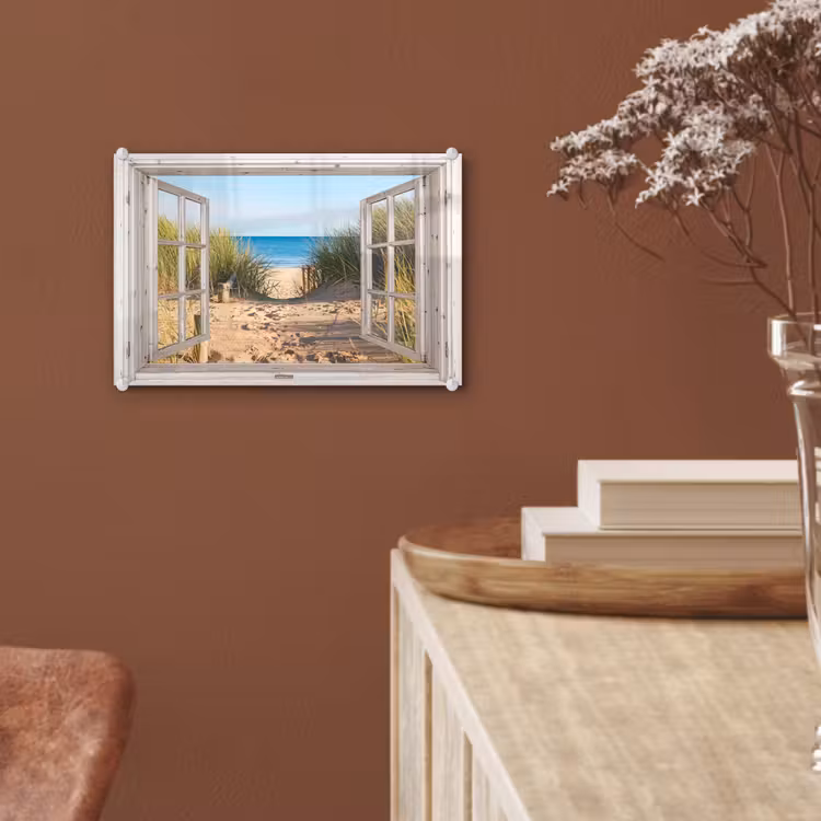 Glasbild - Durchblick - Strand - Meer - Dünen - Sand - Wasser - Hochgras — 5