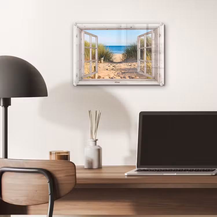 Glasbild - Durchblick - Strand - Meer - Dünen - Sand - Wasser - Hochgras — 6