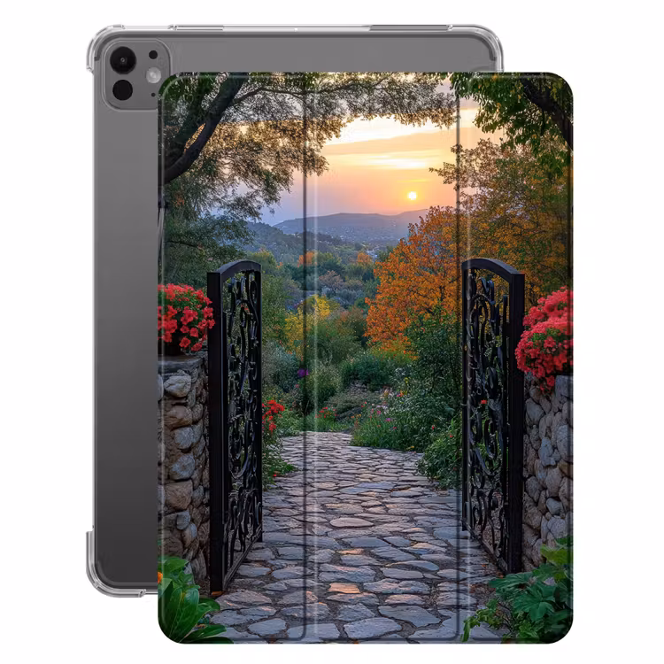 iPad-Hülle - Landschaft - Zaun - Weg - Sonnenuntergang - Natur — 1