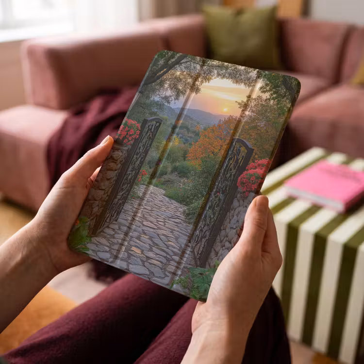 iPad-Hülle - Landschaft - Zaun - Weg - Sonnenuntergang - Natur — 4