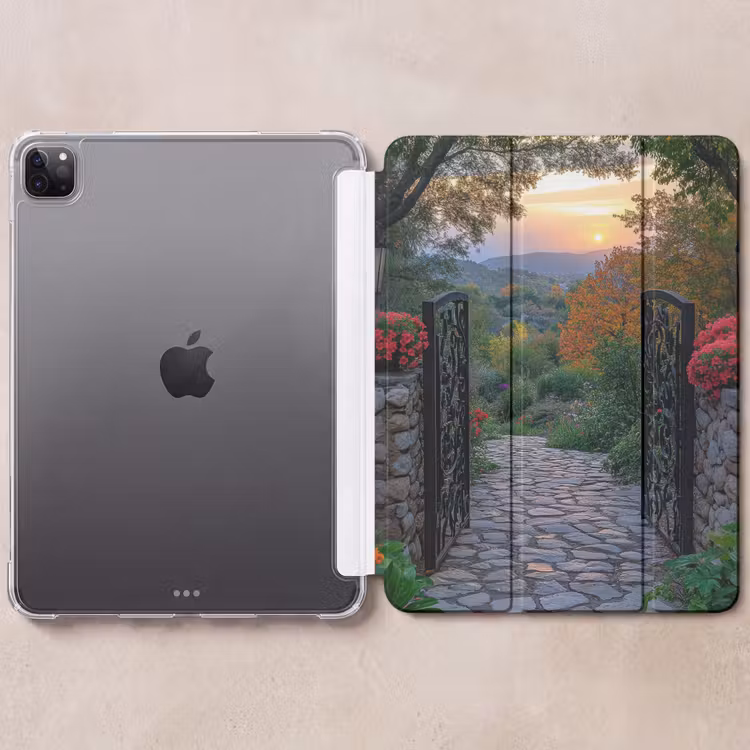 iPad-Hülle - Landschaft - Zaun - Weg - Sonnenuntergang - Natur — 6