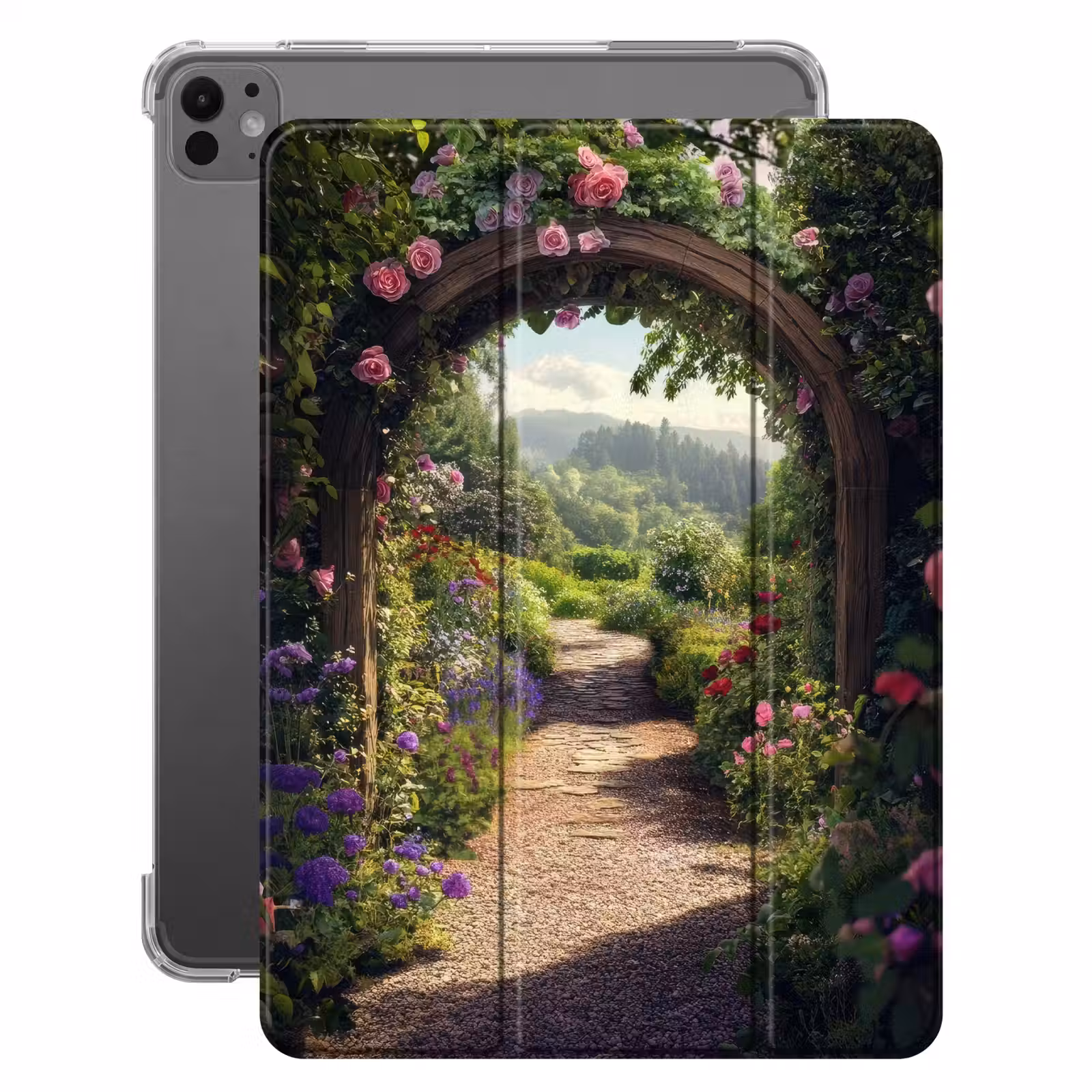 iPad-Hülle - Ausblick - Landschaft - Blumen - Rosenbogen - Natur — 1