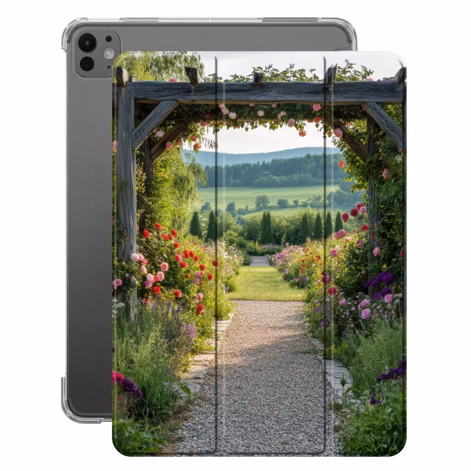 iPad-Hülle - Ausblick - Landschaft - Natur - Gartenbogen - Blumen — 1
