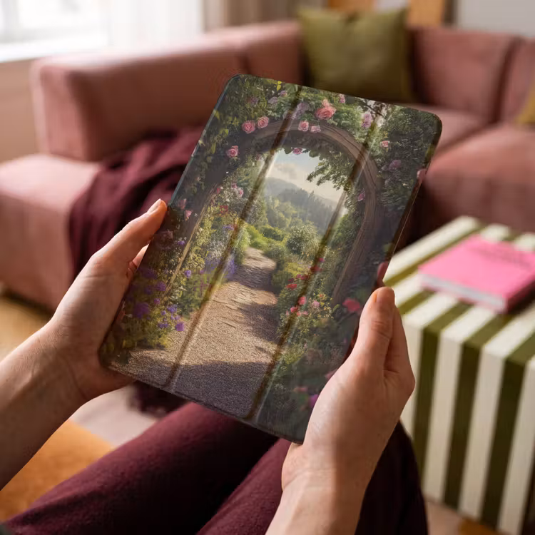 iPad-Hülle - Ausblick - Landschaft - Blumen - Rosenbogen - Natur — 4