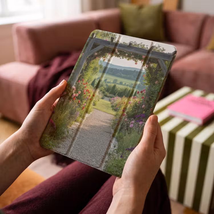 iPad-Hülle - Ausblick - Landschaft - Natur - Gartenbogen - Blumen — 4