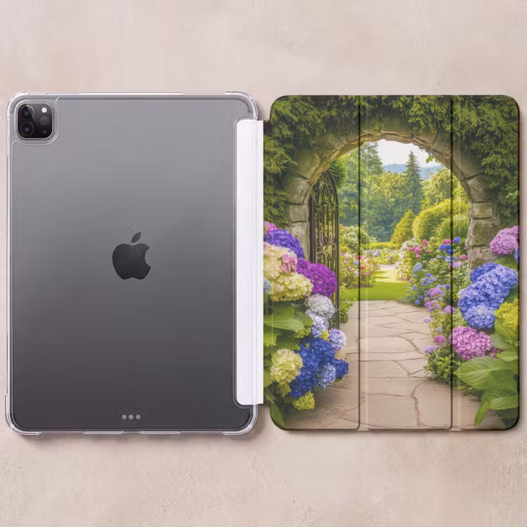 iPad-Hülle - Aussicht - Tor - Hortensie - Blumengarten — 6