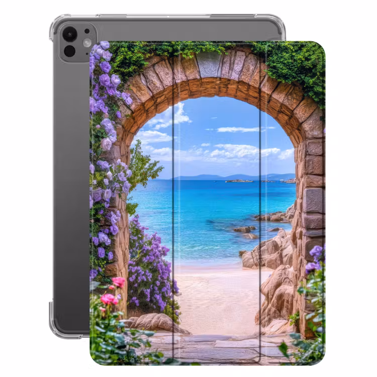 iPad-Hülle - Aussicht - Tor - Meer - Strand - Felsen — 1