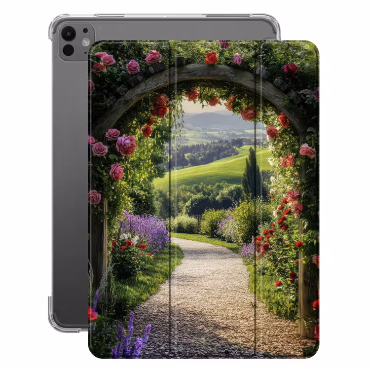 iPad-Hülle - Durchschaubar - Gartenbogen - Blumen - Natur - Weg — 1