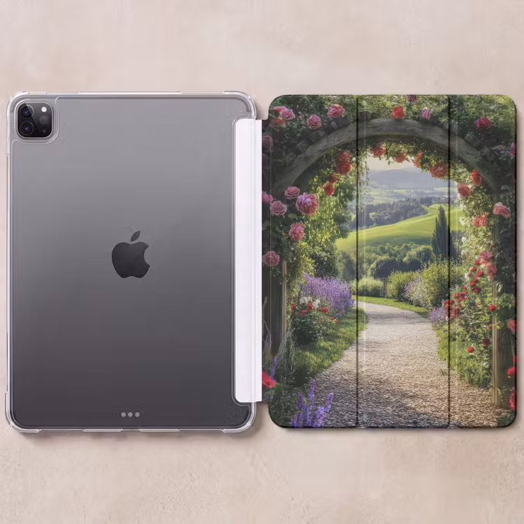 iPad-Hülle - Durchschaubar - Gartenbogen - Blumen - Natur - Weg — 6
