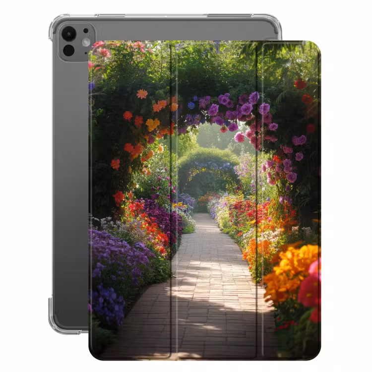 iPad-Hülle - Durchblick - Weg - Blumen - Strauch - Farbenfroh — 1