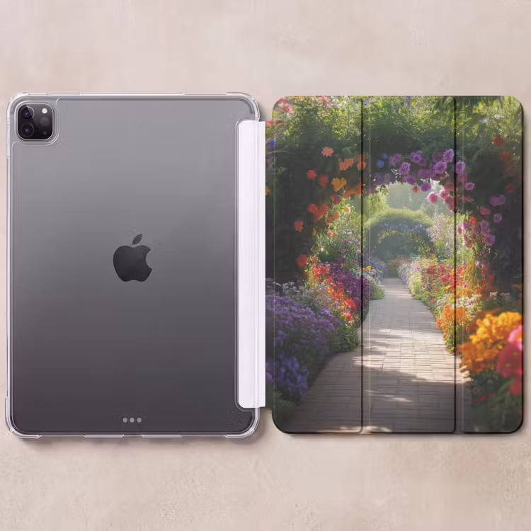 iPad-Hülle - Durchblick - Weg - Blumen - Strauch - Farbenfroh — 6