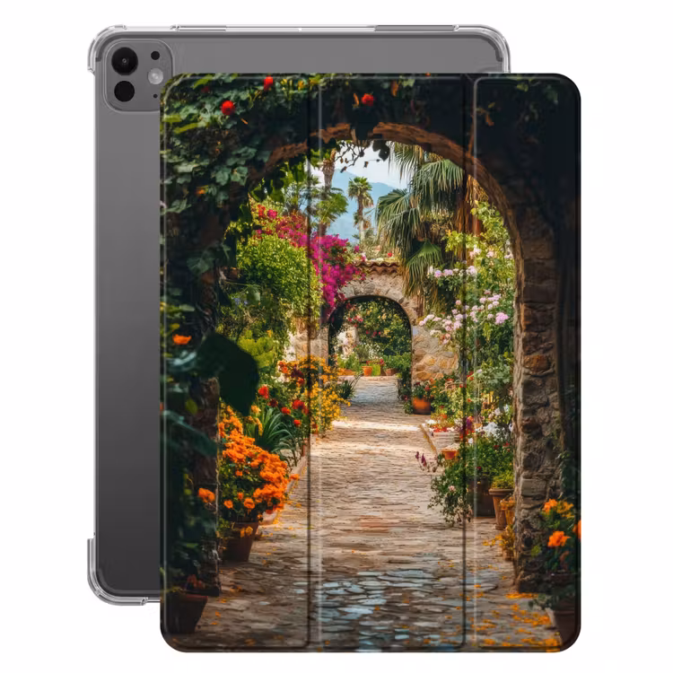 iPad-Hülle - Durchsichtig - Blumen - Tor - Steine — 1
