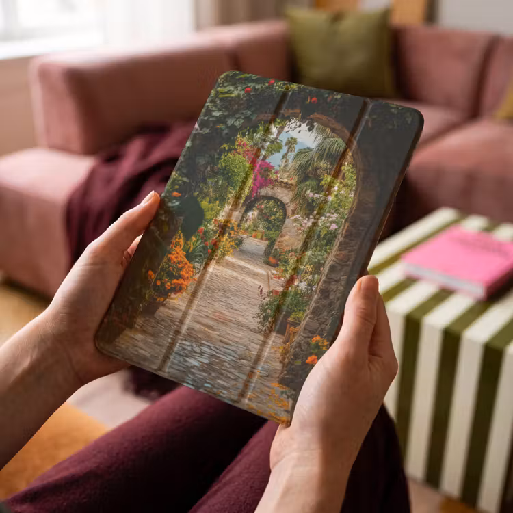 iPad-Hülle - Durchsichtig - Blumen - Tor - Steine — 4