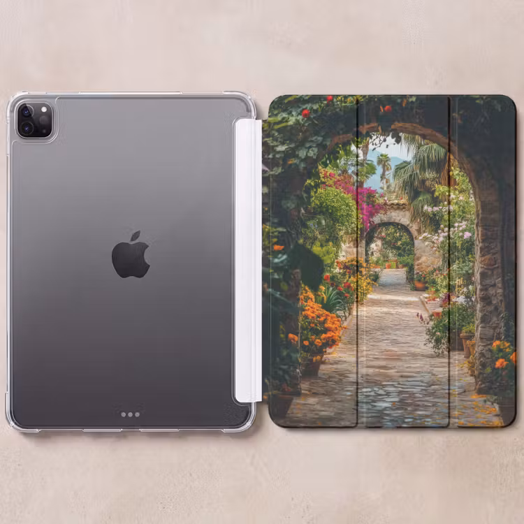 iPad-Hülle - Durchsichtig - Blumen - Tor - Steine — 6