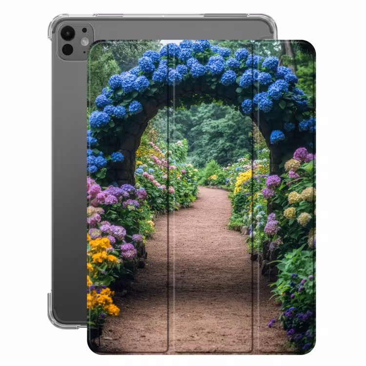 iPad-Hülle - Transparente Ansicht - Blumen - Hortensie - Weg — 1