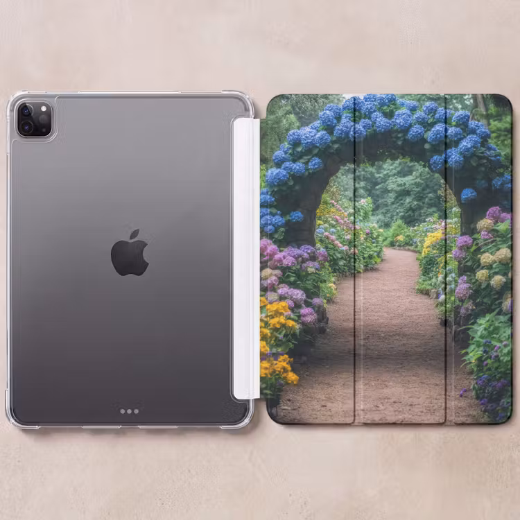 iPad-Hülle - Transparente Ansicht - Blumen - Hortensie - Weg — 6