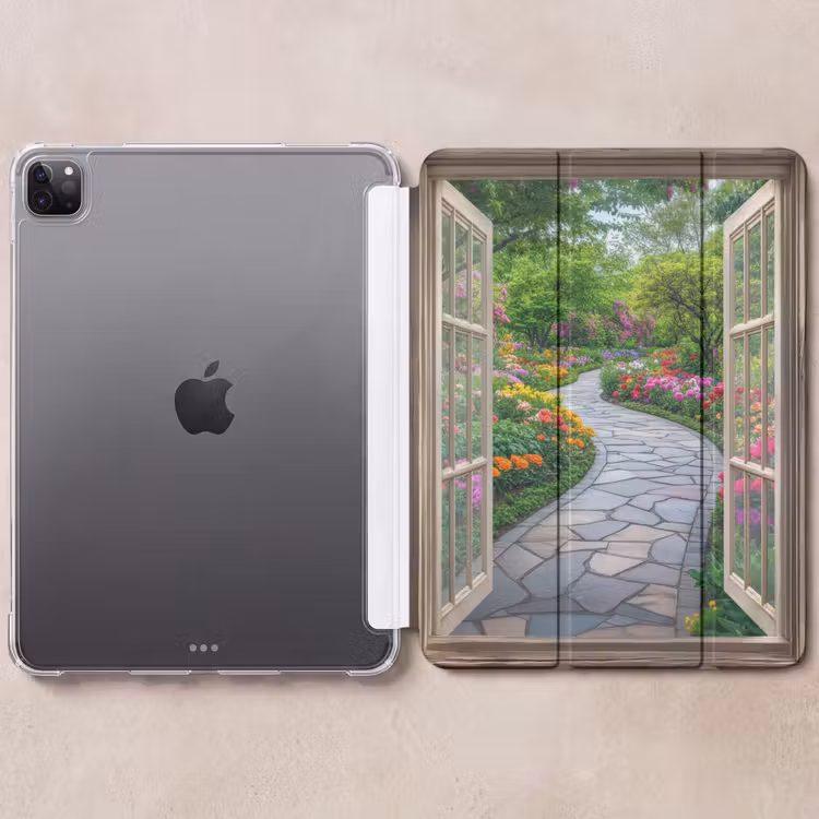 iPad-Hülle - Aussicht - Blumen - Gartenweg - Natur - Fenster — 6
