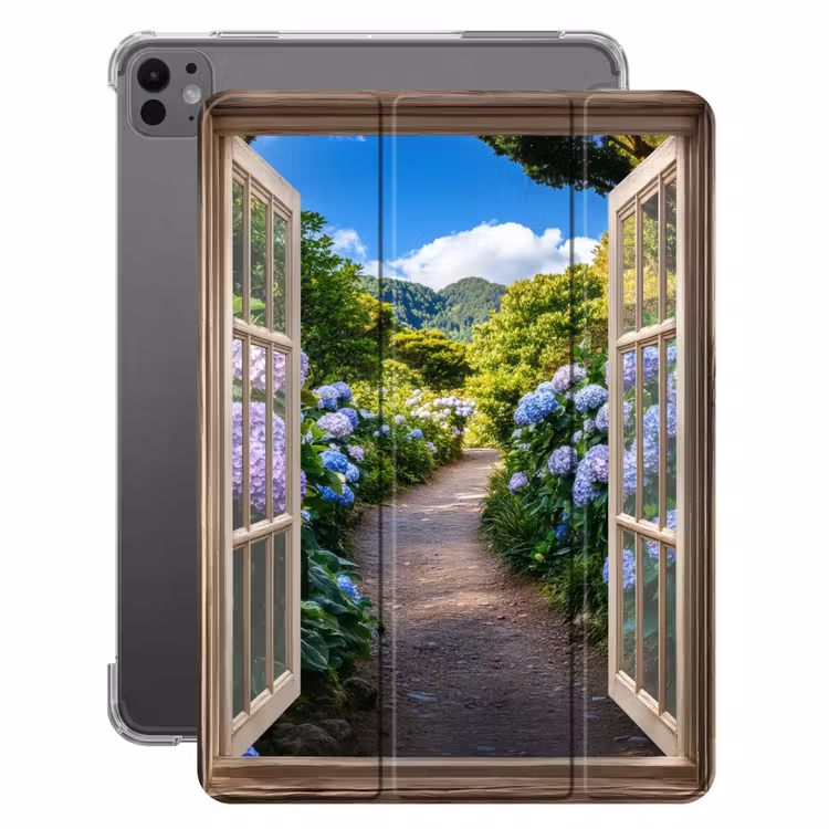 iPad-Hülle - Durchblick - Hortensie - Weg - Natur — 1