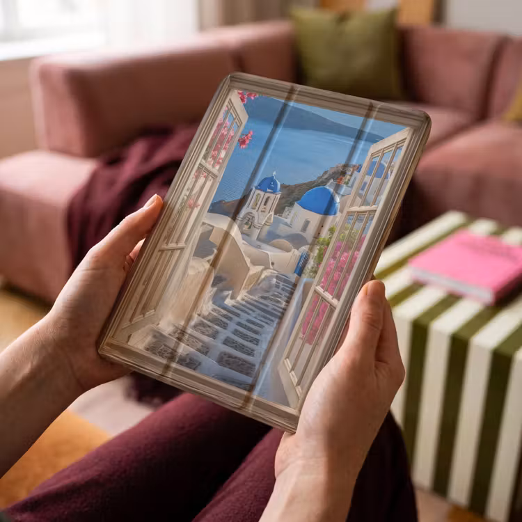 iPad-Hülle - Durchsichtig - Santorini - Landschaft - Blau - Griechisch — 4