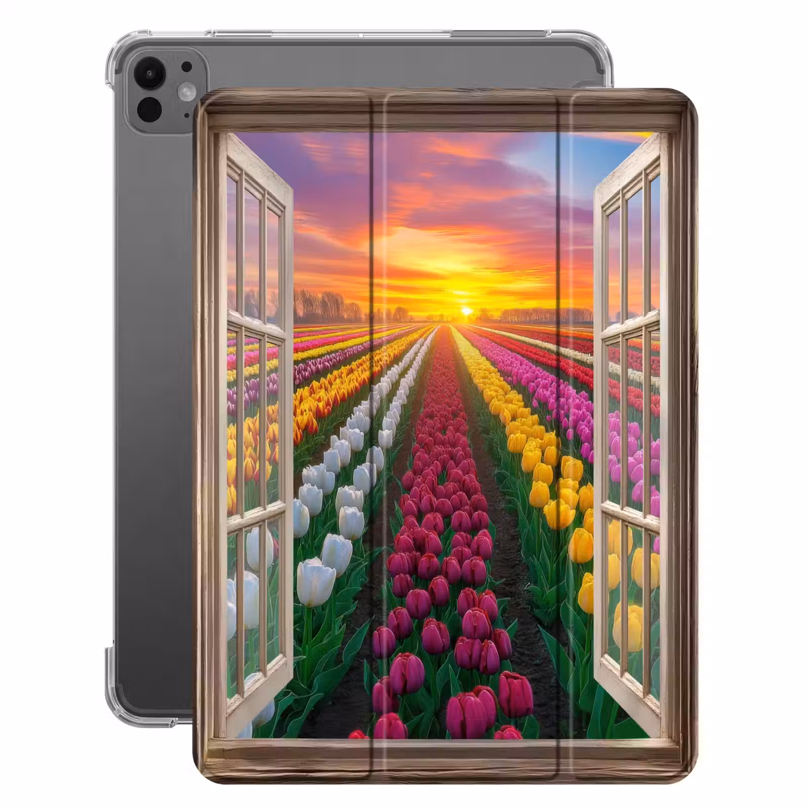 iPad-Hülle - Ausblick - Blumen - Tulpen - Bunt - Sonnenuntergang — 1