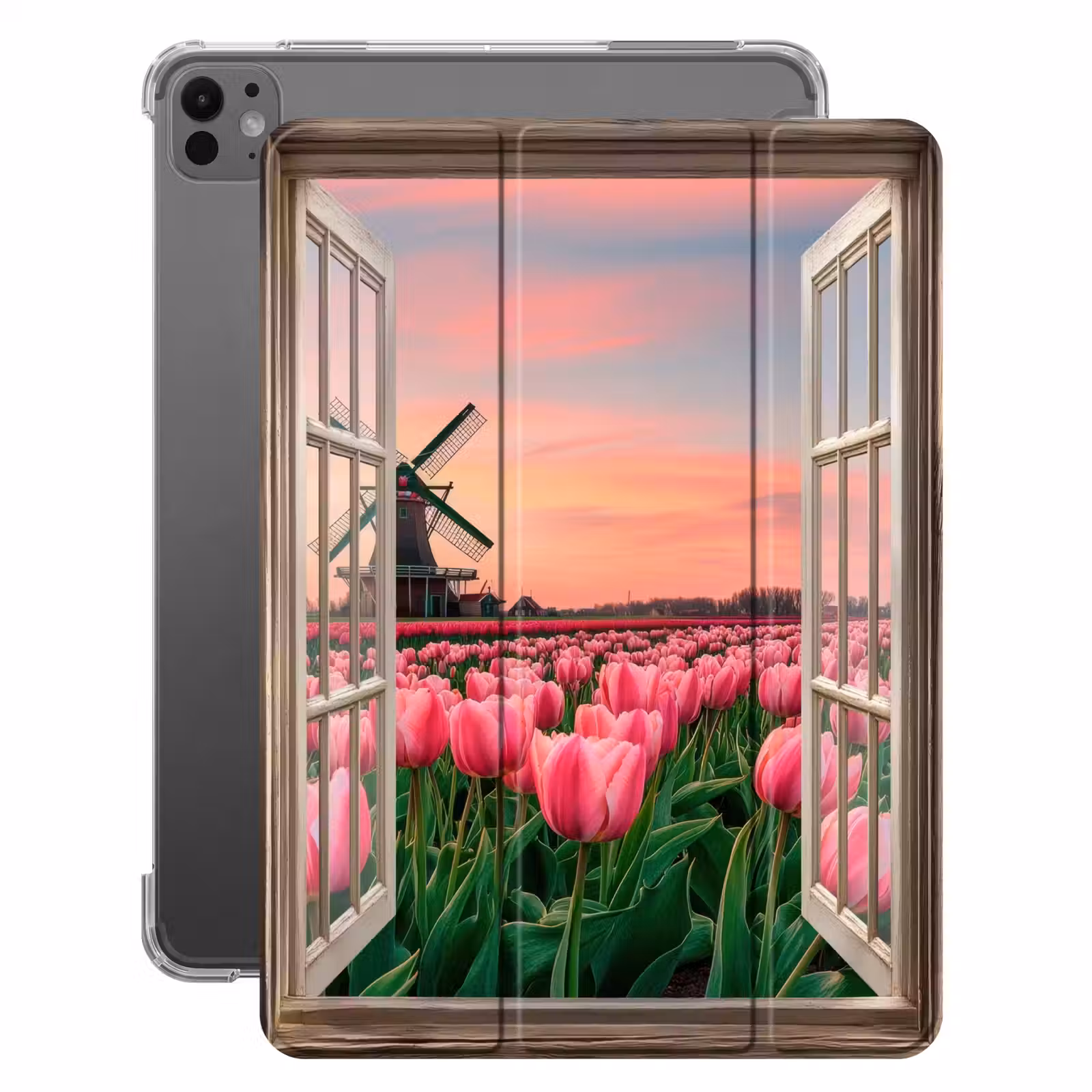 iPad-Hülle - Ausblick - Tulpen - Blumen - Mühle - Fenster — 1