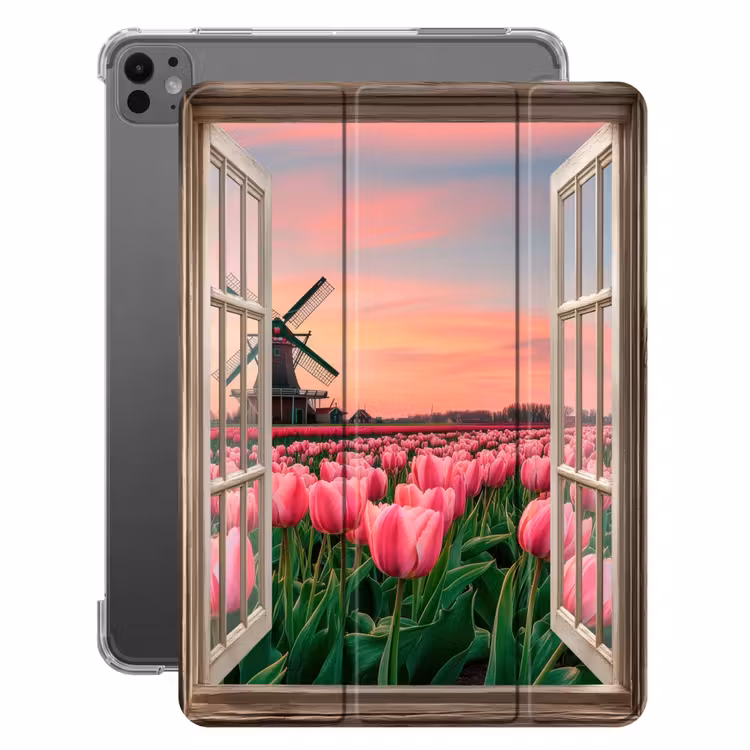iPad-Hülle - Ausblick - Tulpen - Blumen - Mühle - Fenster — 1