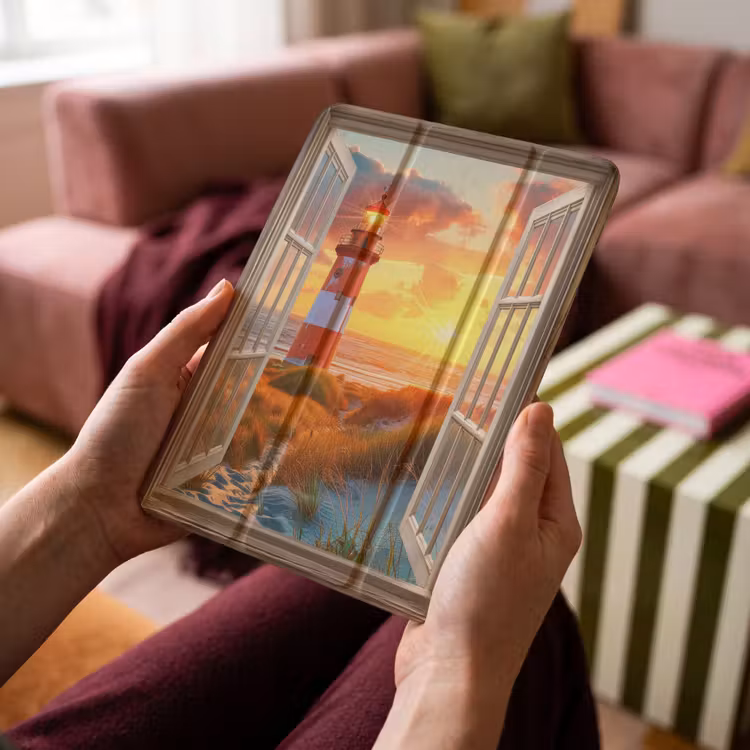 iPad-Hülle - Aussicht - Fenster - Leuchtturm - Sonnenuntergang - Strand — 4
