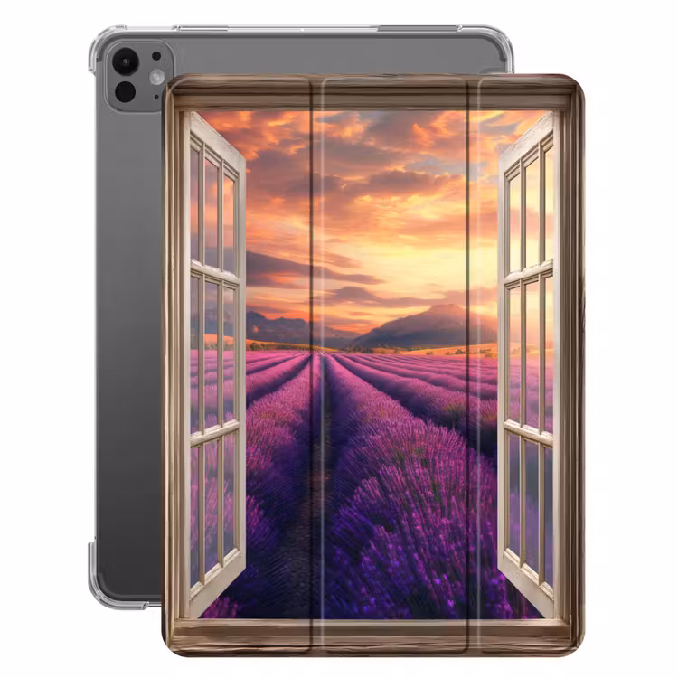 iPad-Hülle - Durchsichtig - Lavendel - Landschaft - Blumen - Lila — 1