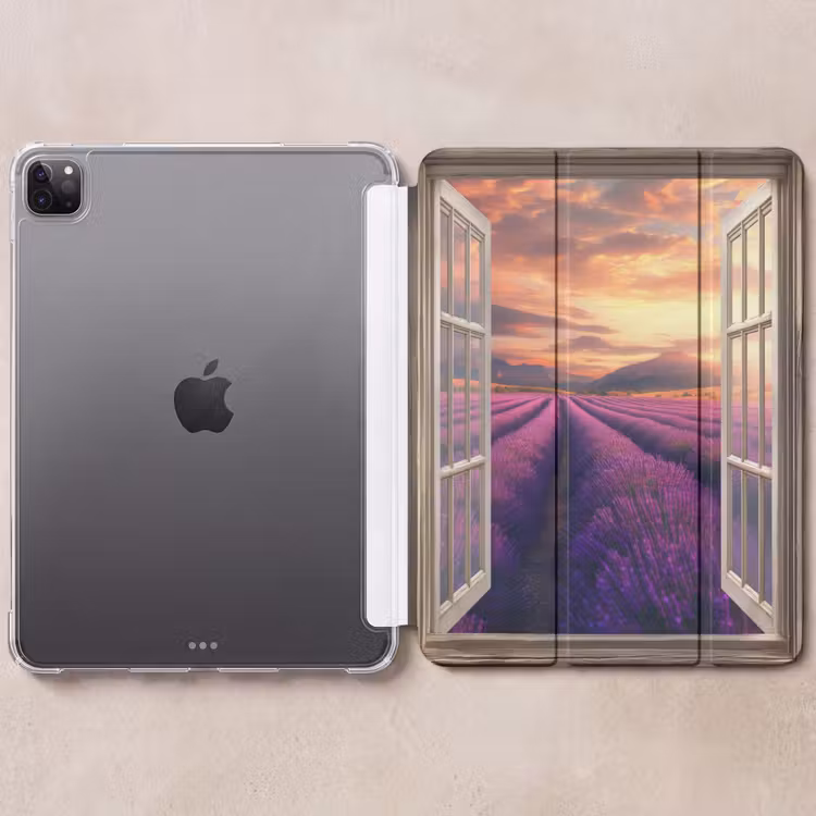 iPad-Hülle - Durchsichtig - Lavendel - Landschaft - Blumen - Lila — 6