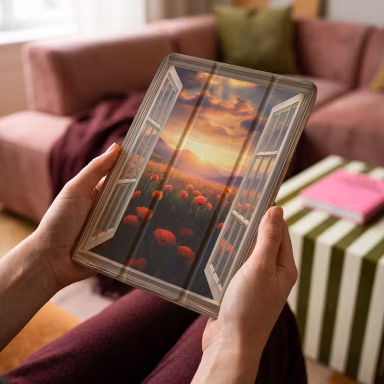 iPad-Hülle - Durchsichtig - Mohnblumen - Blumen - Rot - Offenes Fenster — 4