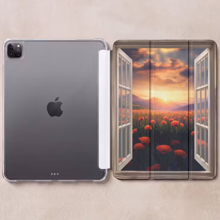 iPad-Hülle - Durchsichtig - Mohnblumen - Blumen - Rot - Offenes Fenster — 6