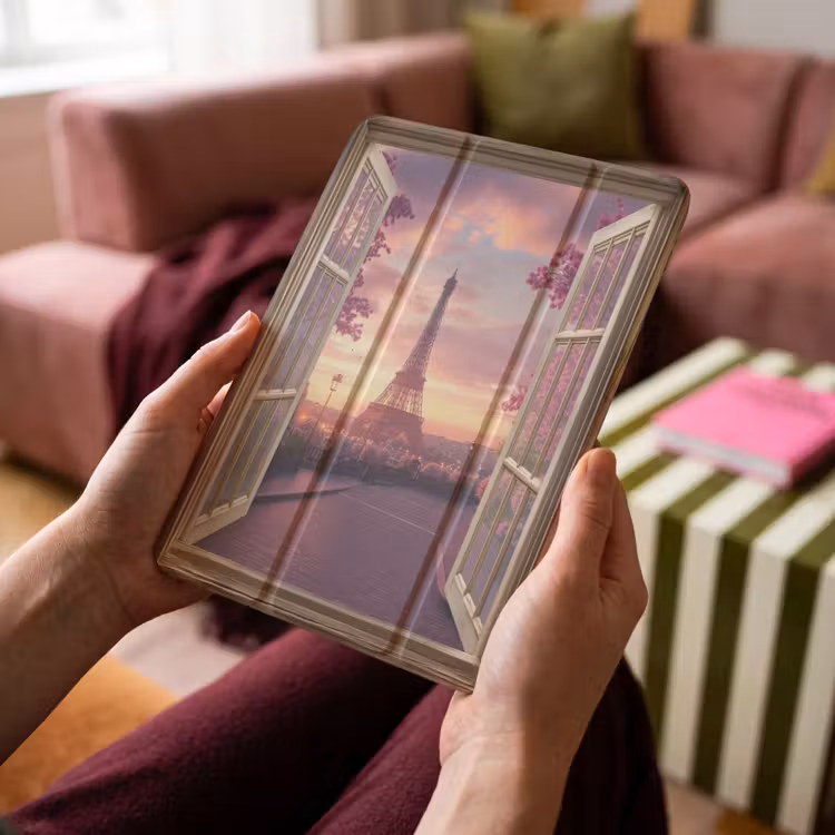 iPad-Hülle - Durchsichtig - Paris - Eiffelturm - Rosa - Kirschblüte — 4