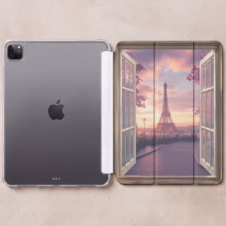 iPad-Hülle - Durchsichtig - Paris - Eiffelturm - Rosa - Kirschblüte — 6