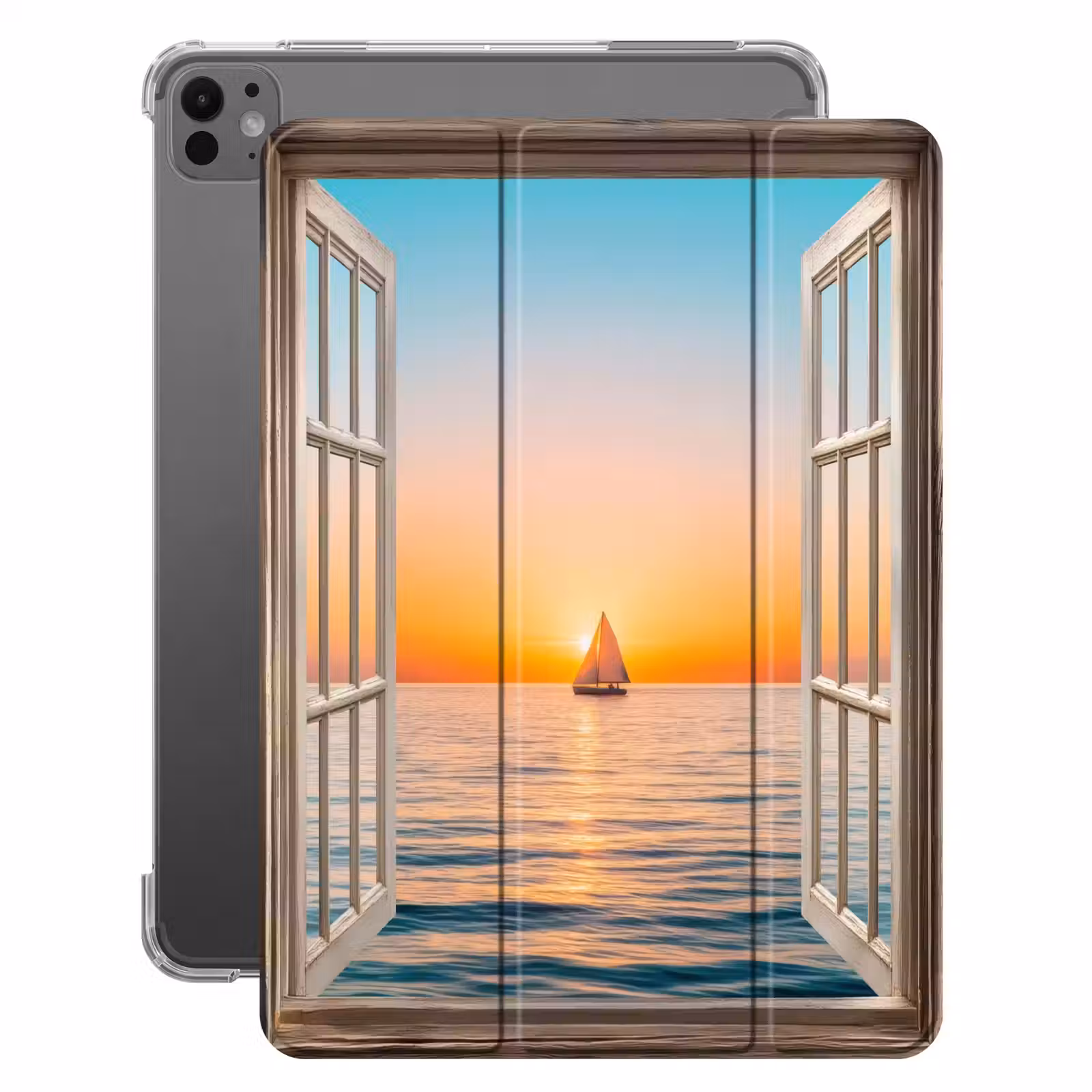 iPad-Hülle - Transparenter Blick - Meer - Boot - Sonnenuntergang — 1