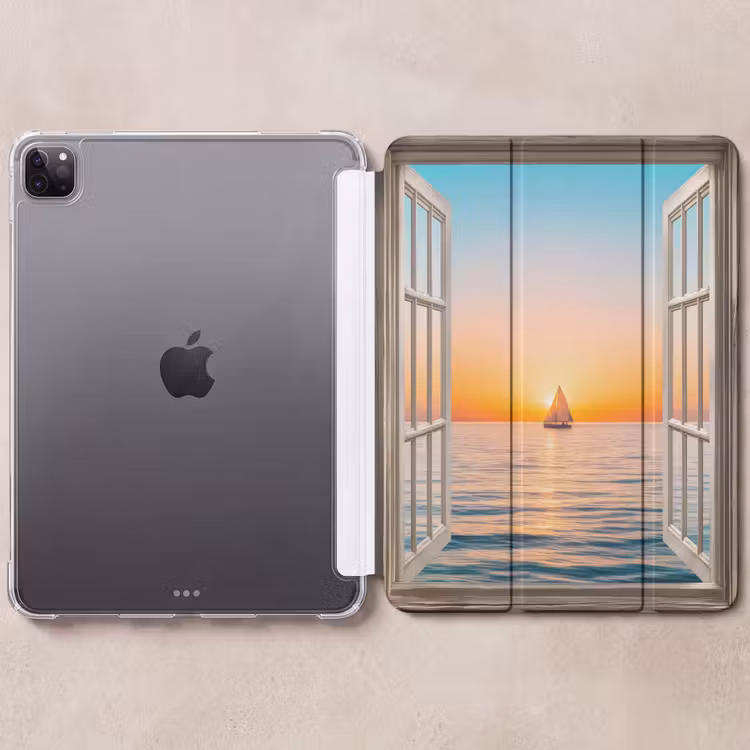 iPad-Hülle - Transparenter Blick - Meer - Boot - Sonnenuntergang — 6