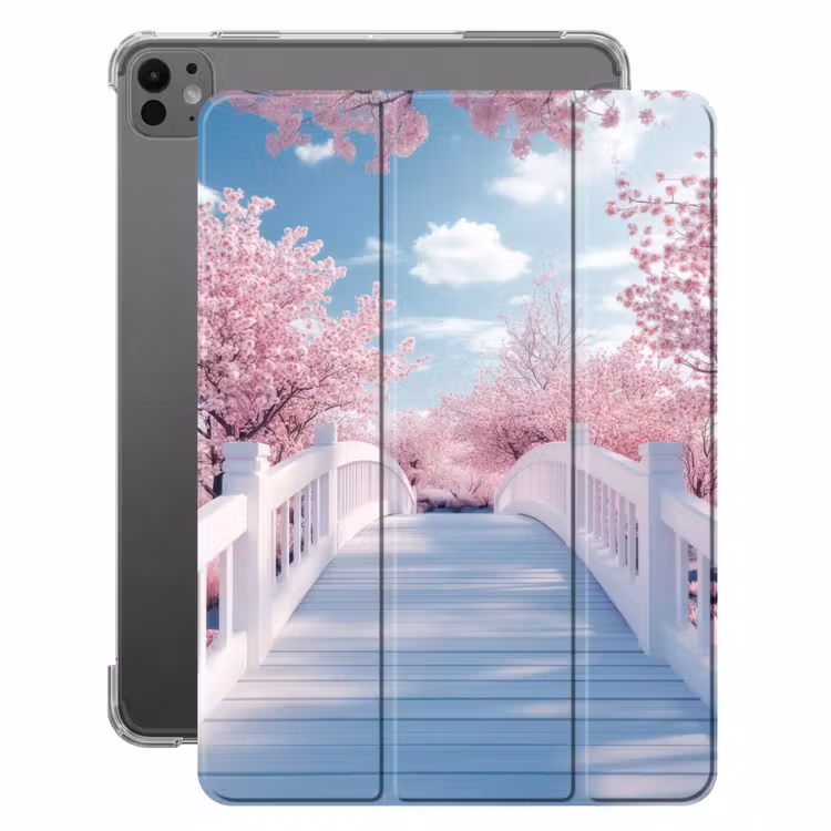 iPad-Hülle - Brücke - Kirschbäume - Weiß — 1