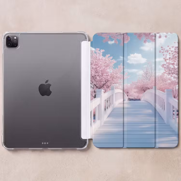 iPad-Hülle - Brücke - Kirschbäume - Weiß — 6