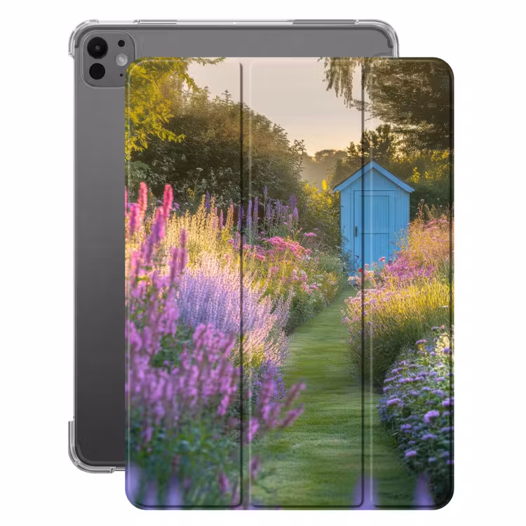 iPad-Hülle - Gartenhaus - Blau - Blumen — 1