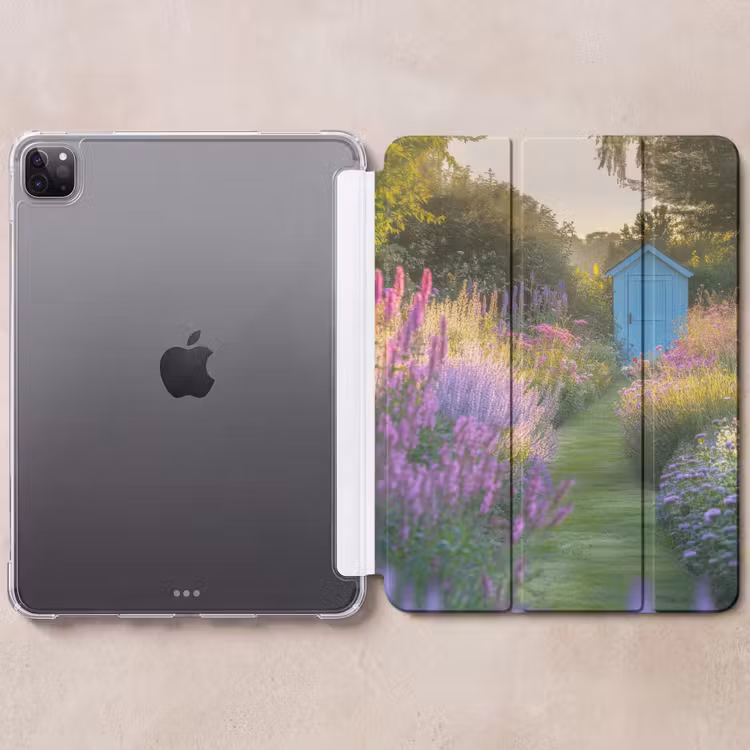 iPad-Hülle - Gartenhaus - Blau - Blumen — 6