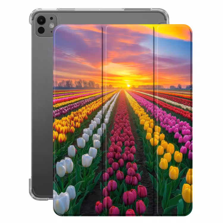 iPad-Hülle - Tulpenfeld - Sonnenuntergang - Farbenfroh — 1