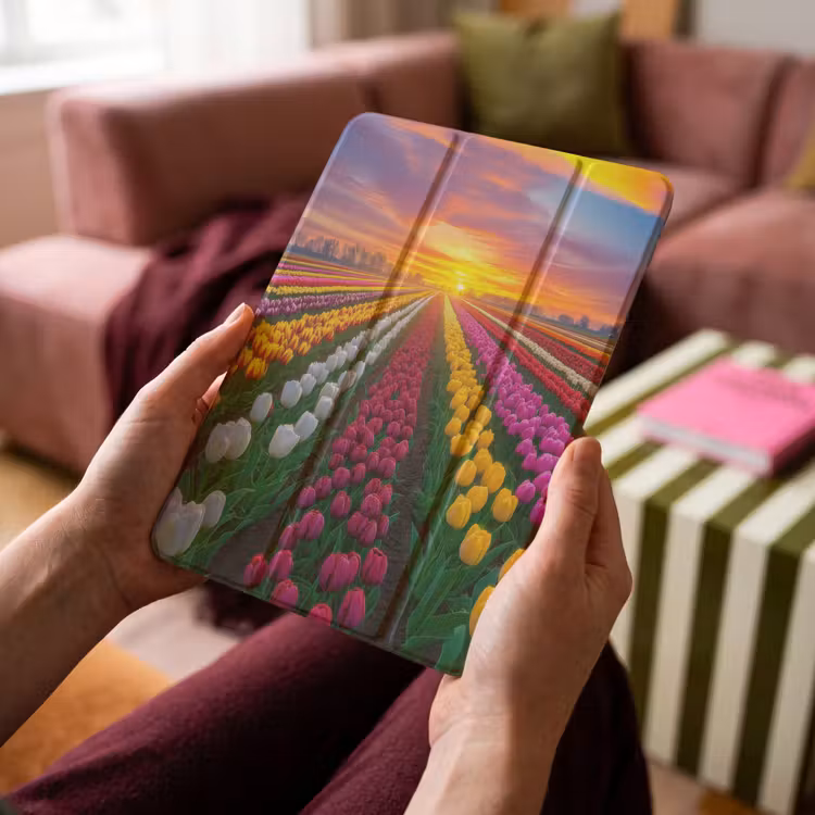 iPad-Hülle - Tulpenfeld - Sonnenuntergang - Farbenfroh — 4