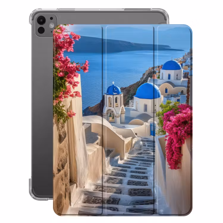 iPad-Hülle - Santorin - Blumen - Griechenland — 1