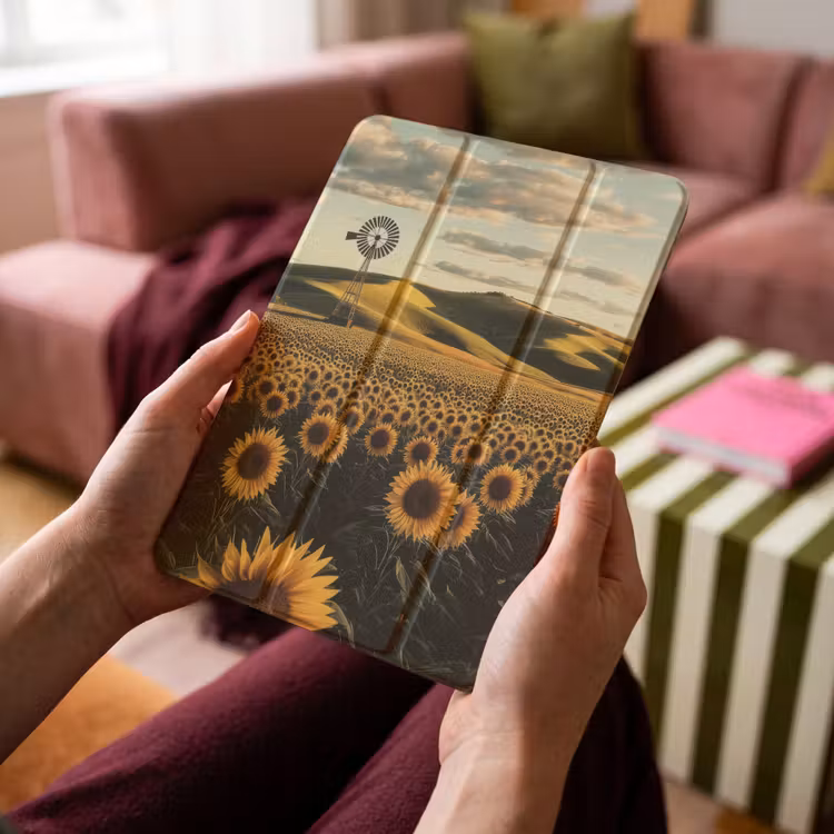 iPad-Hülle - Sonnenblume - Feld - Windmühle — 4