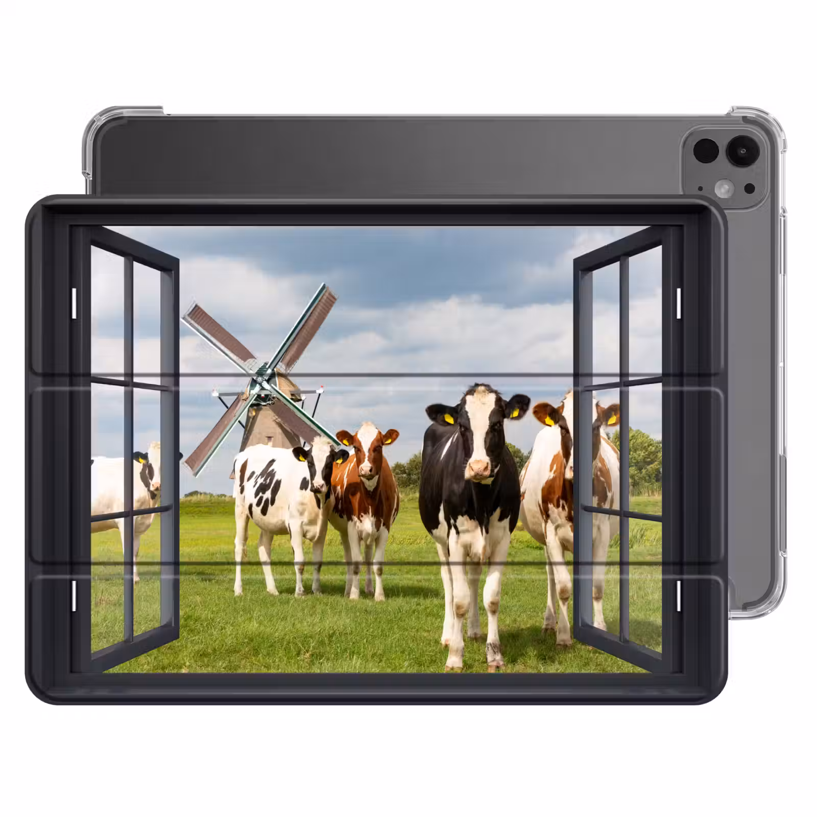 iPad-Hülle - Aussicht - Kuh - Mühle - Kühe - Wiese - Gras - Grün — 1