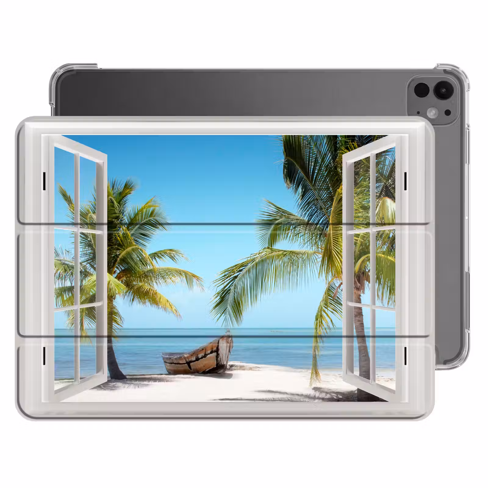 iPad-Hülle - Aussicht - Strand - Palme - Boot - Tropisch - Meer - Blau — 1