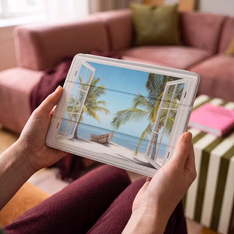 iPad-Hülle - Aussicht - Strand - Palme - Boot - Tropisch - Meer - Blau — 4